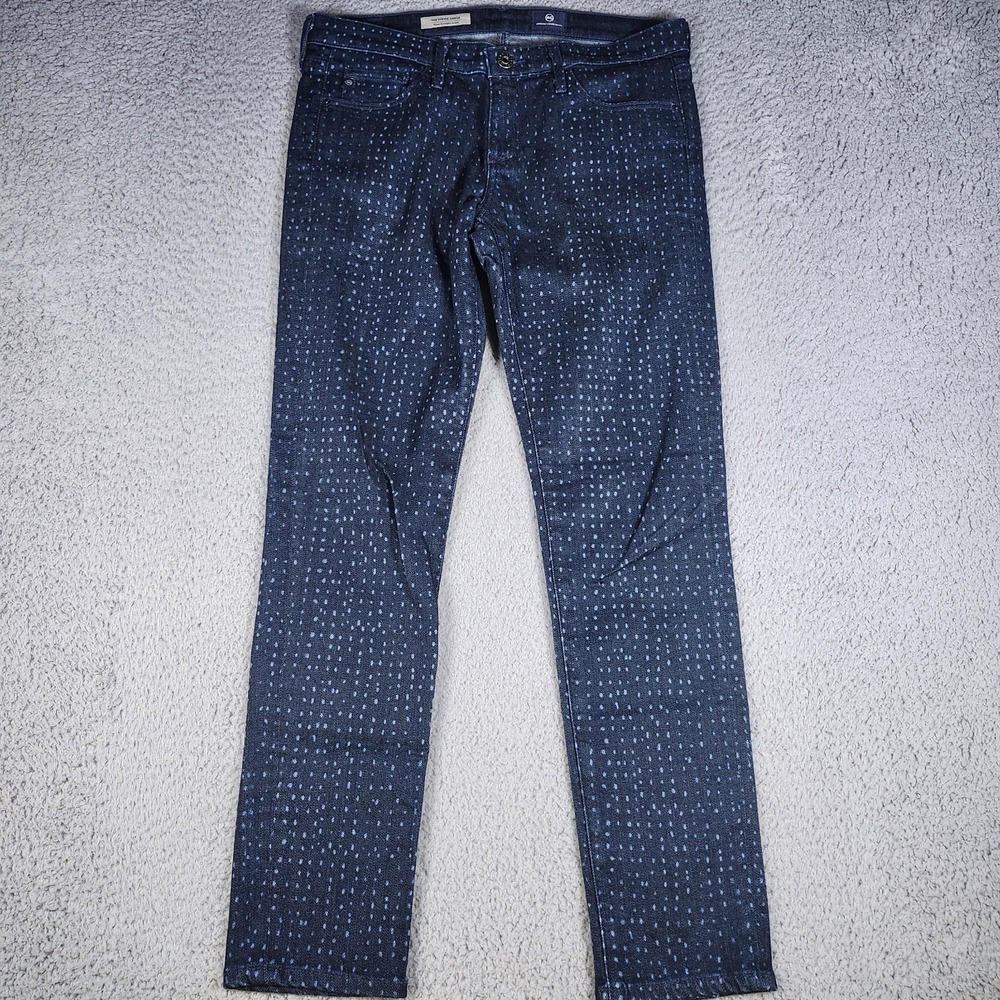 AG Adriano Goldschmied The Stevie Ankle Slim Straight Polka Dot Jeans Blue Denim